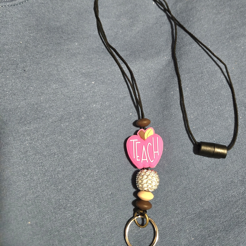 Pink Apple Teacher Lanyard Necklace